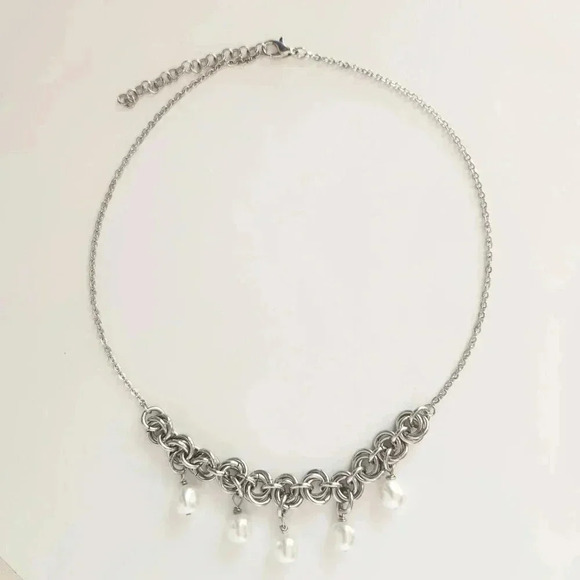 Vintage Antique silver and natural pearls necklace with a small silver chain - Picture 5 of 6